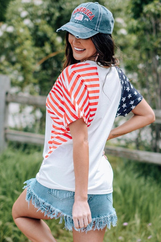 American USA Flag Sequin White T Shirt - Klazzi Fashion Boutique