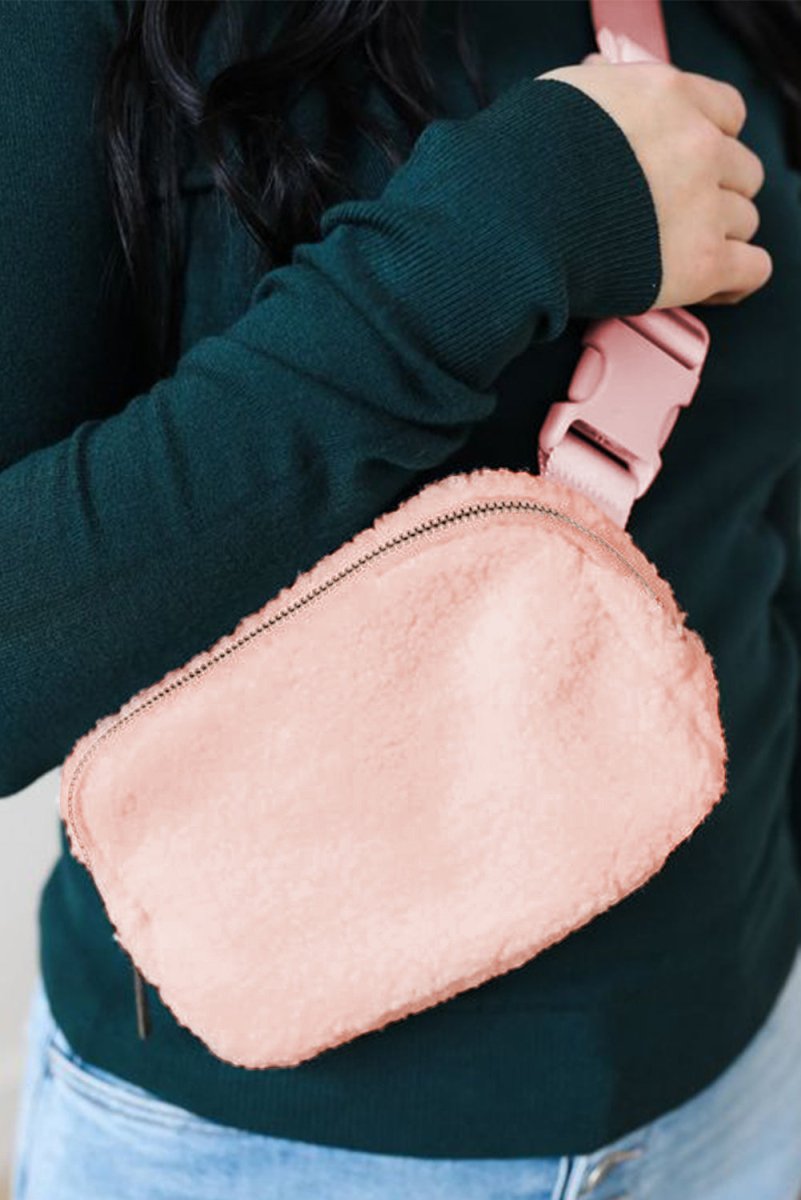 Ansley Pink Sherpa Crossbody Bag - Klazzi Fashion Boutique