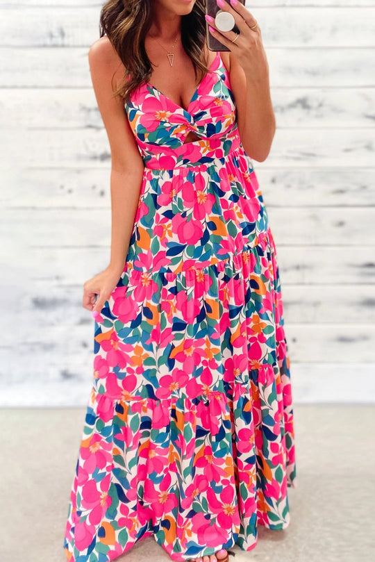 Autumn Rose Floral Long Tiered Maxi Dress - Klazzi Fashion Boutique