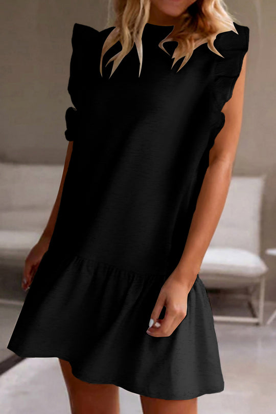  Brenda Black Flutter Sleeve Shift Dress 