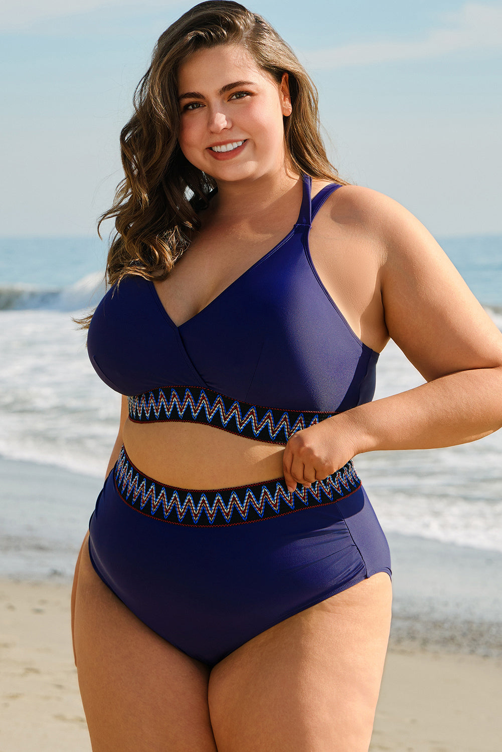 Bikini Navy Blue Plus Size High Waisted Bikini