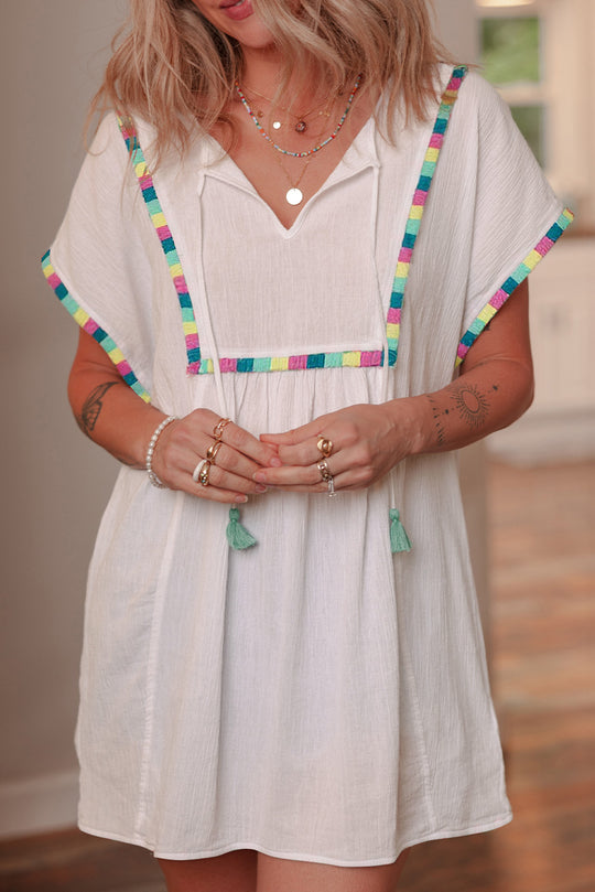 Fringe Multicolor Tassel Short Sleeve Blouse