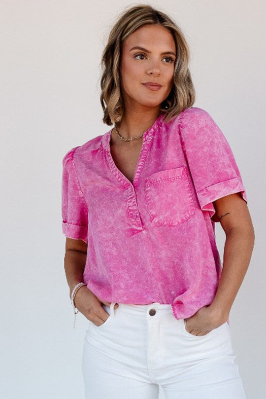 Bright Pink Mineral Wash Denim Top