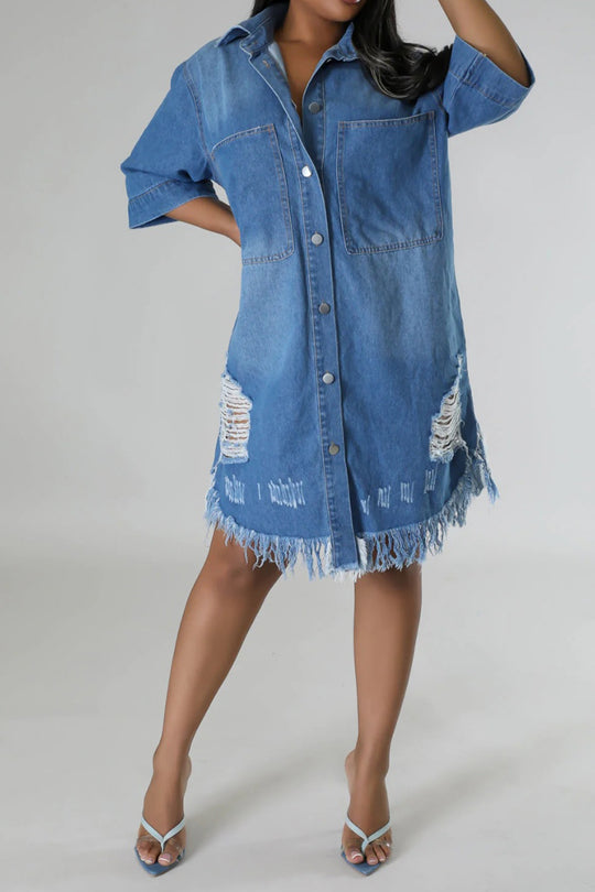 Raw Distressed Denim Dress