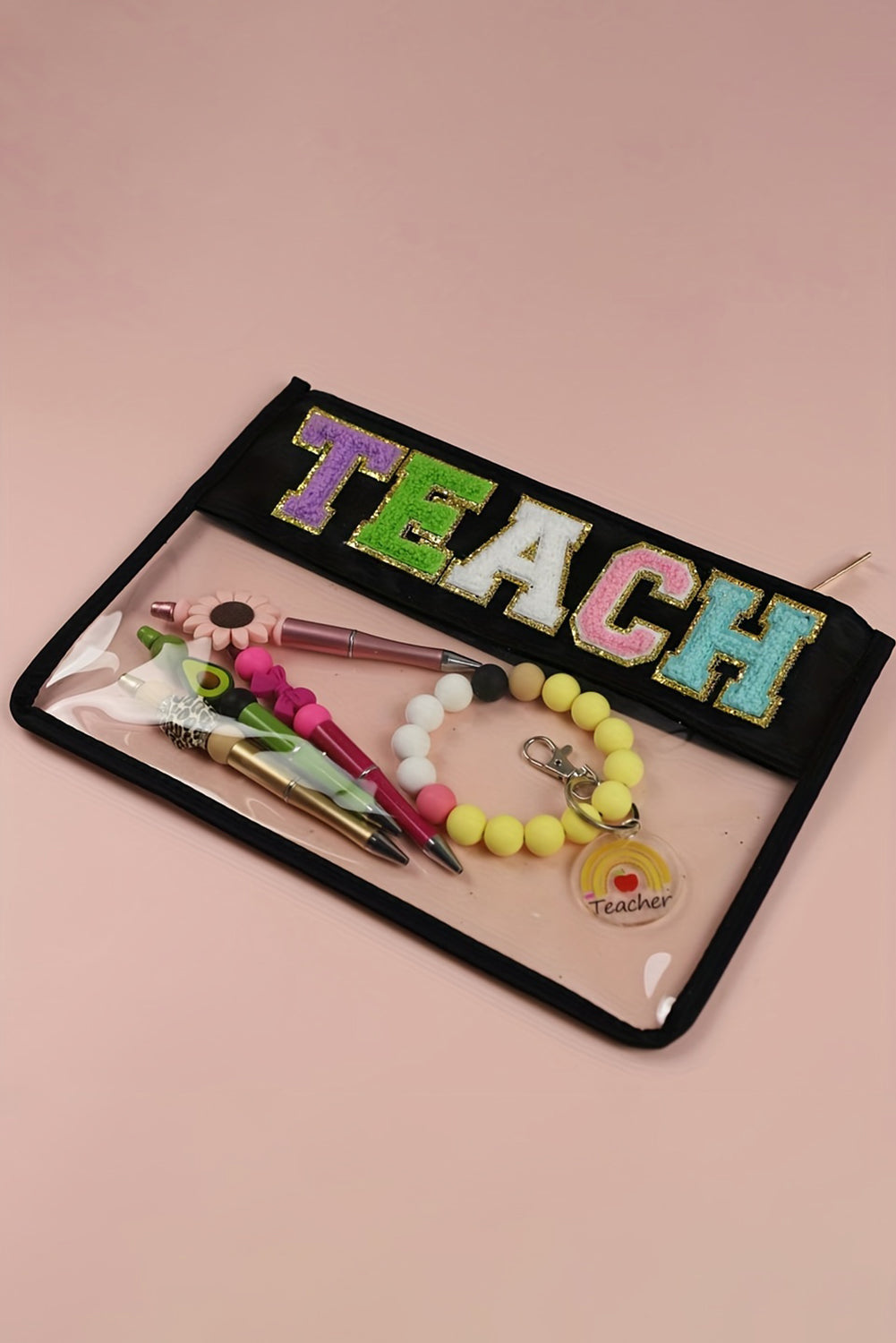 Glitter "TEACH" Chenille Clear Bag