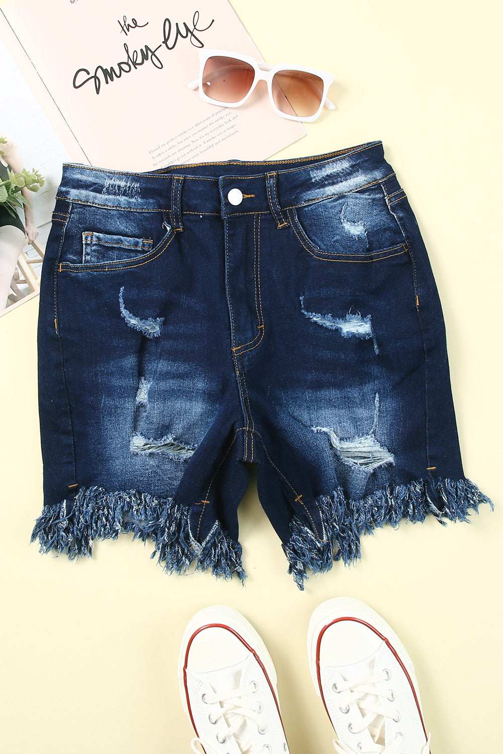 Dark Denim Distressed Skinny Shorts