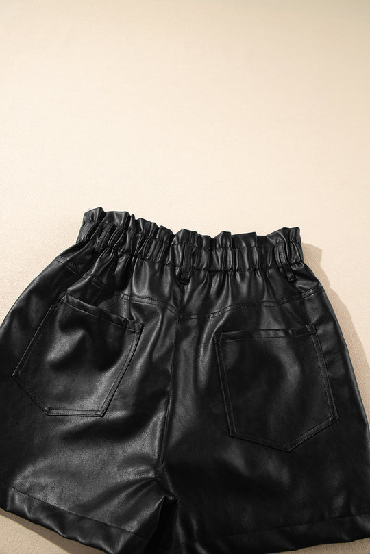 Black Faux Leather High Rise Shorts