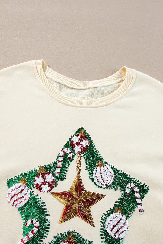 Sassy Christmas Star Wreath Ornament Sequins Sweatshirt