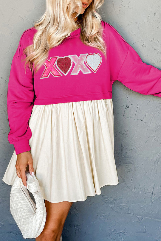 Valerie Sequin Heart XOXO Graphic Sweatshirt Dress