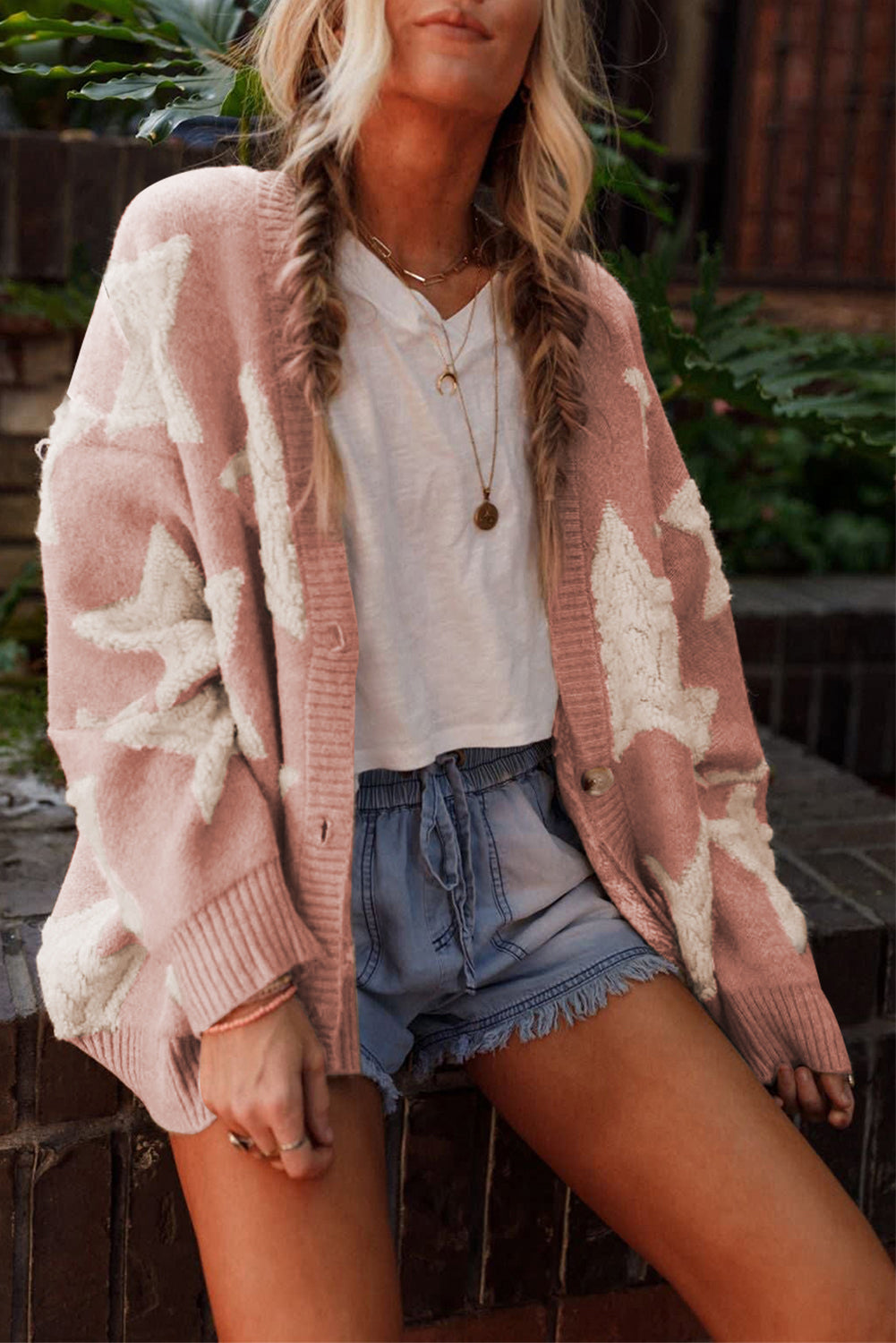 Pink Sherpa Star Sweater Cardigan