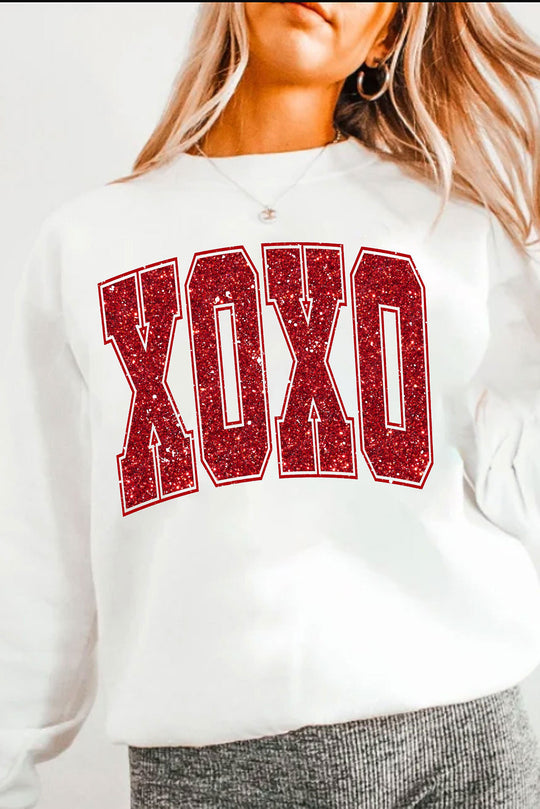 Glitter Red XOXO Graphic Valentines Sweatshirt