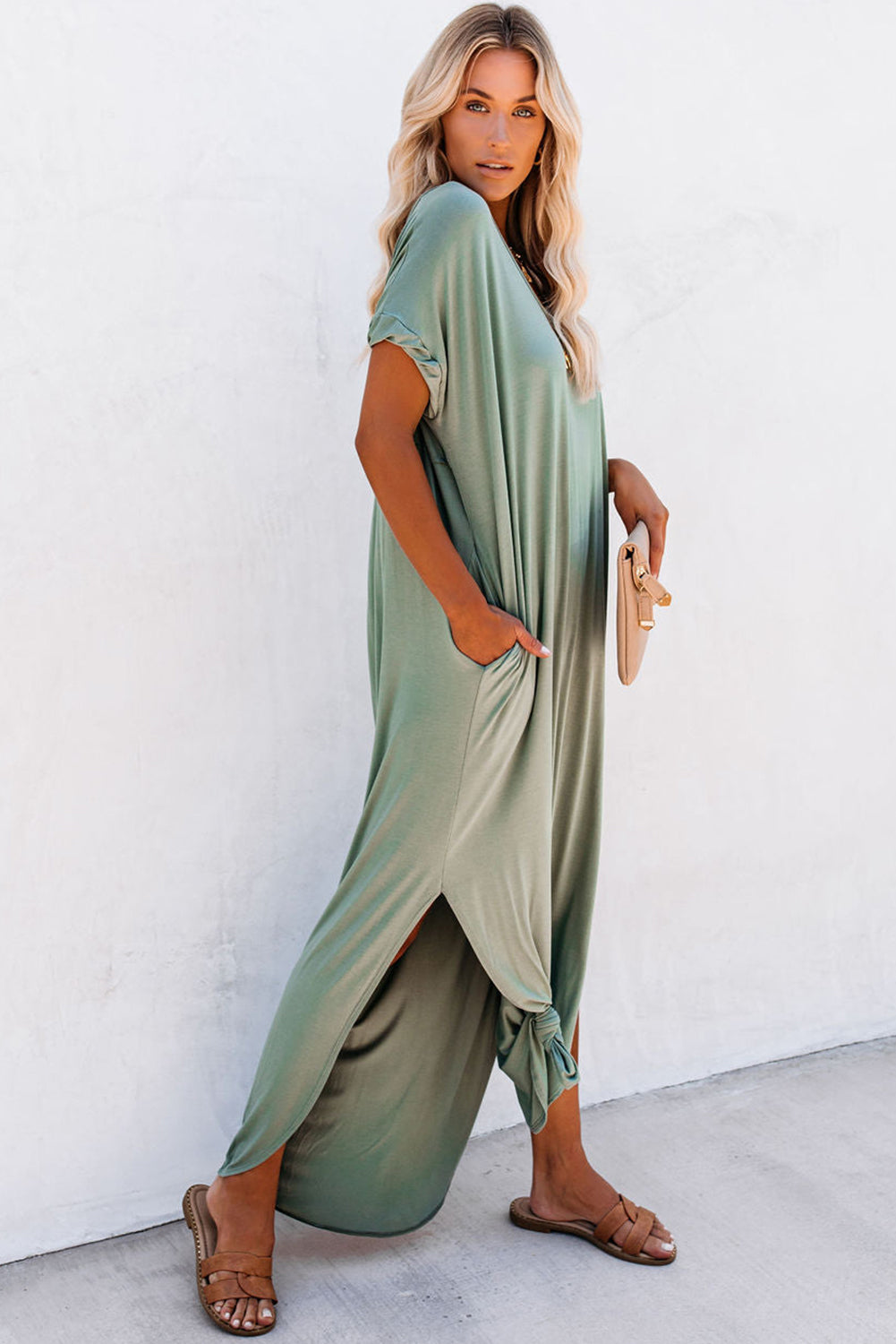 Women Splits Maxi T-shirt Dress - Klazzi Fashion Boutique