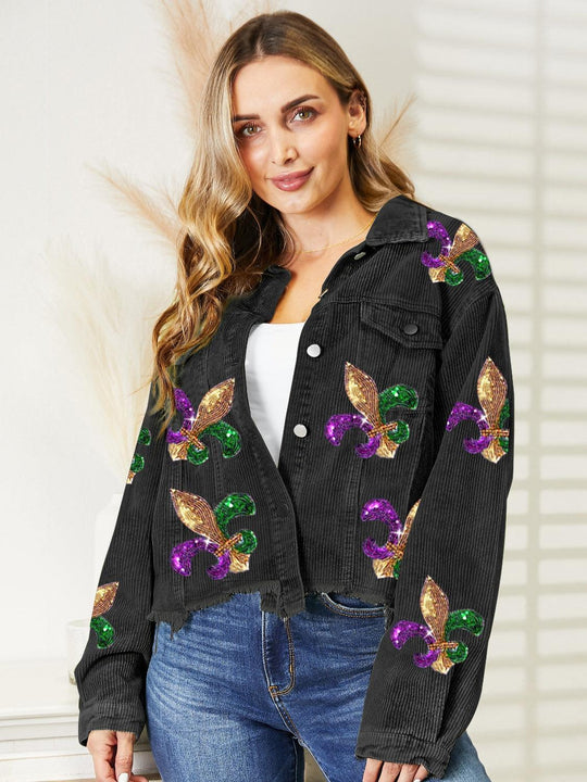 Mardi Gras Sequin Queen Denim Jacket