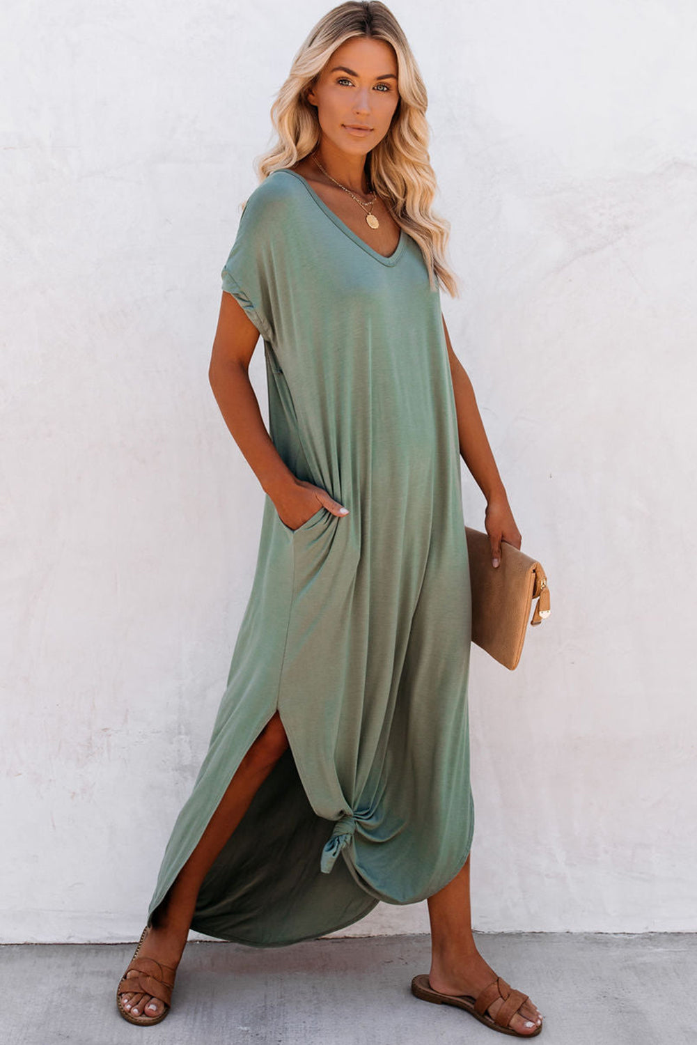 Women Splits Maxi T-shirt Dress - Klazzi Fashion Boutique