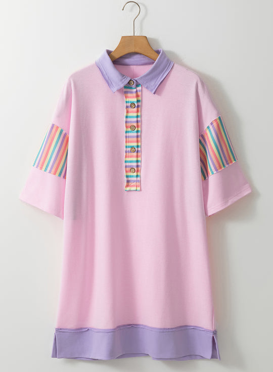 Pink Multicolor Rainbow Stripe T Shirt Dress