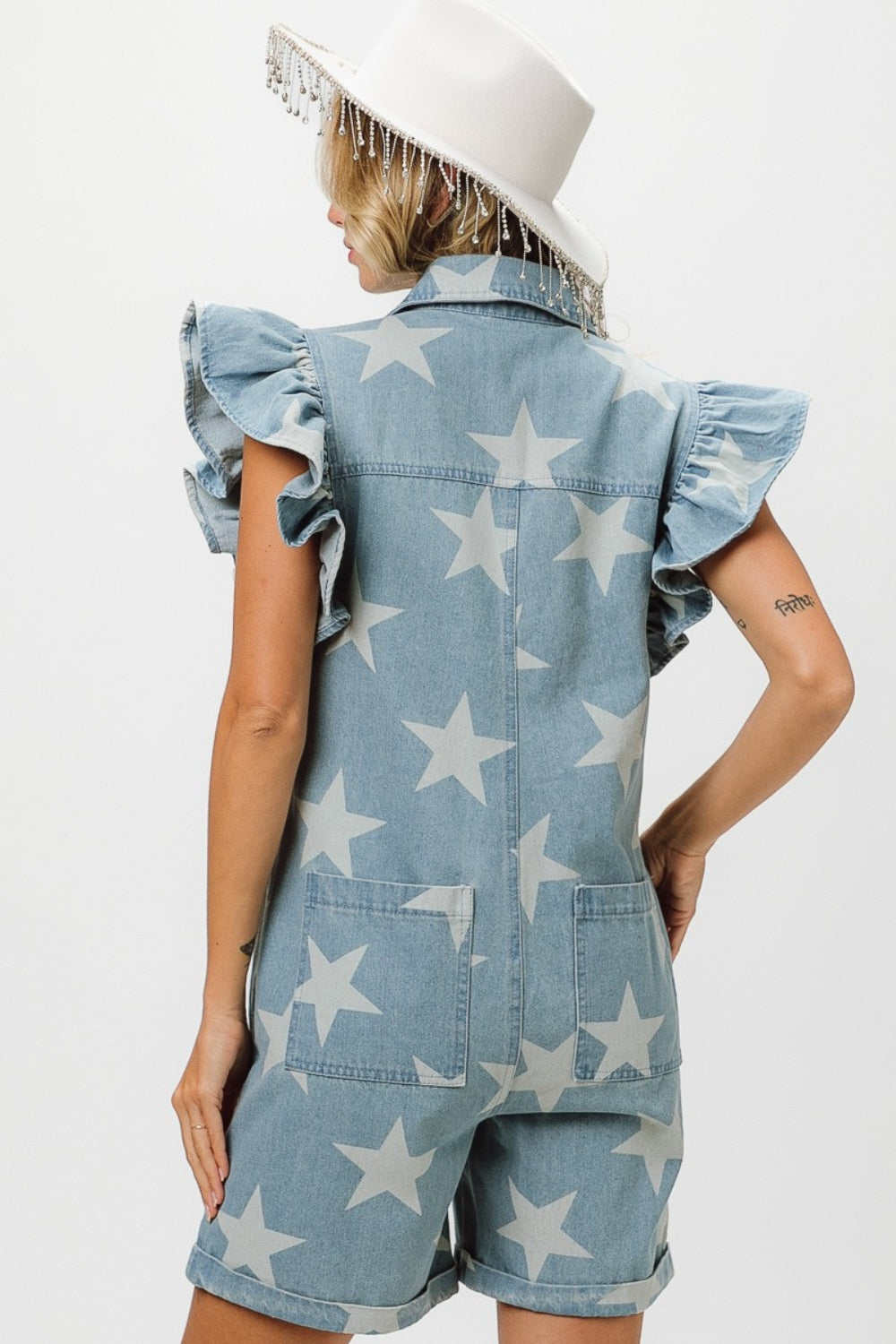 Ruffled Star BiBi Denim Romper