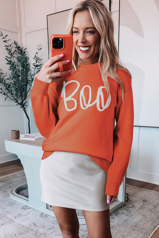  Knitted Orange Spice "Boo" Sweater