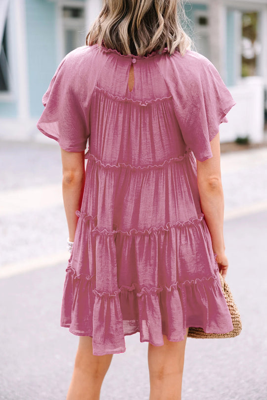 Classy Pale Pink Tiered Mini Dress