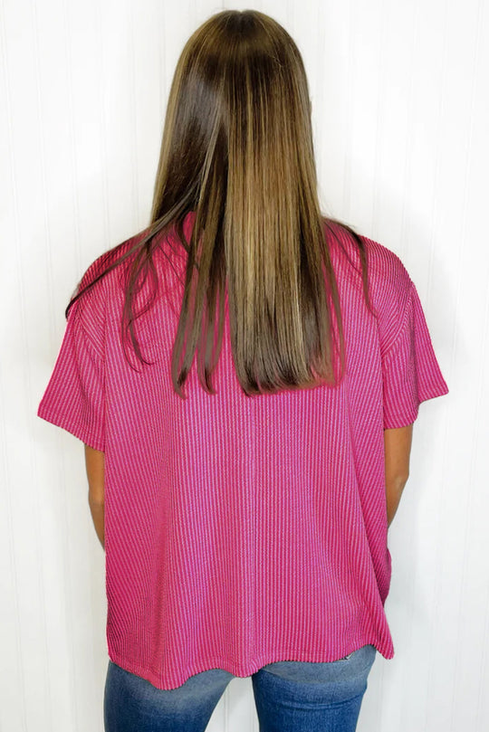 Pink Corduroy Knit Loose Top