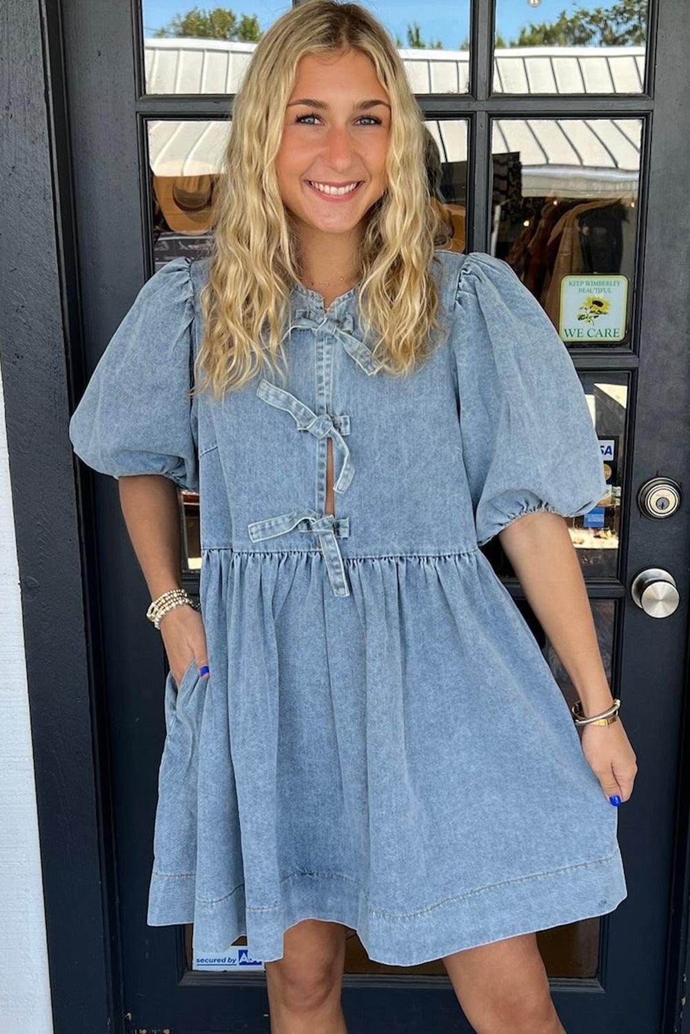 Bowknot Denim Bubble Dress