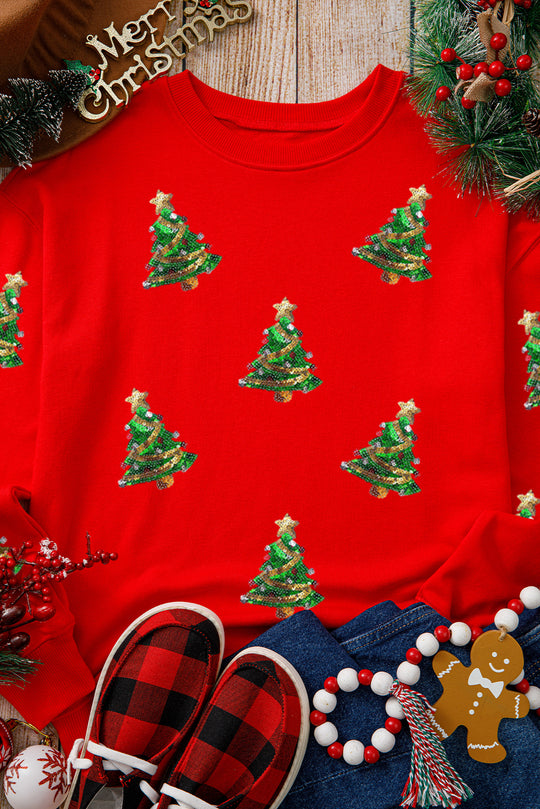 Sequins Christmas Trees Graphic Sweatshirt