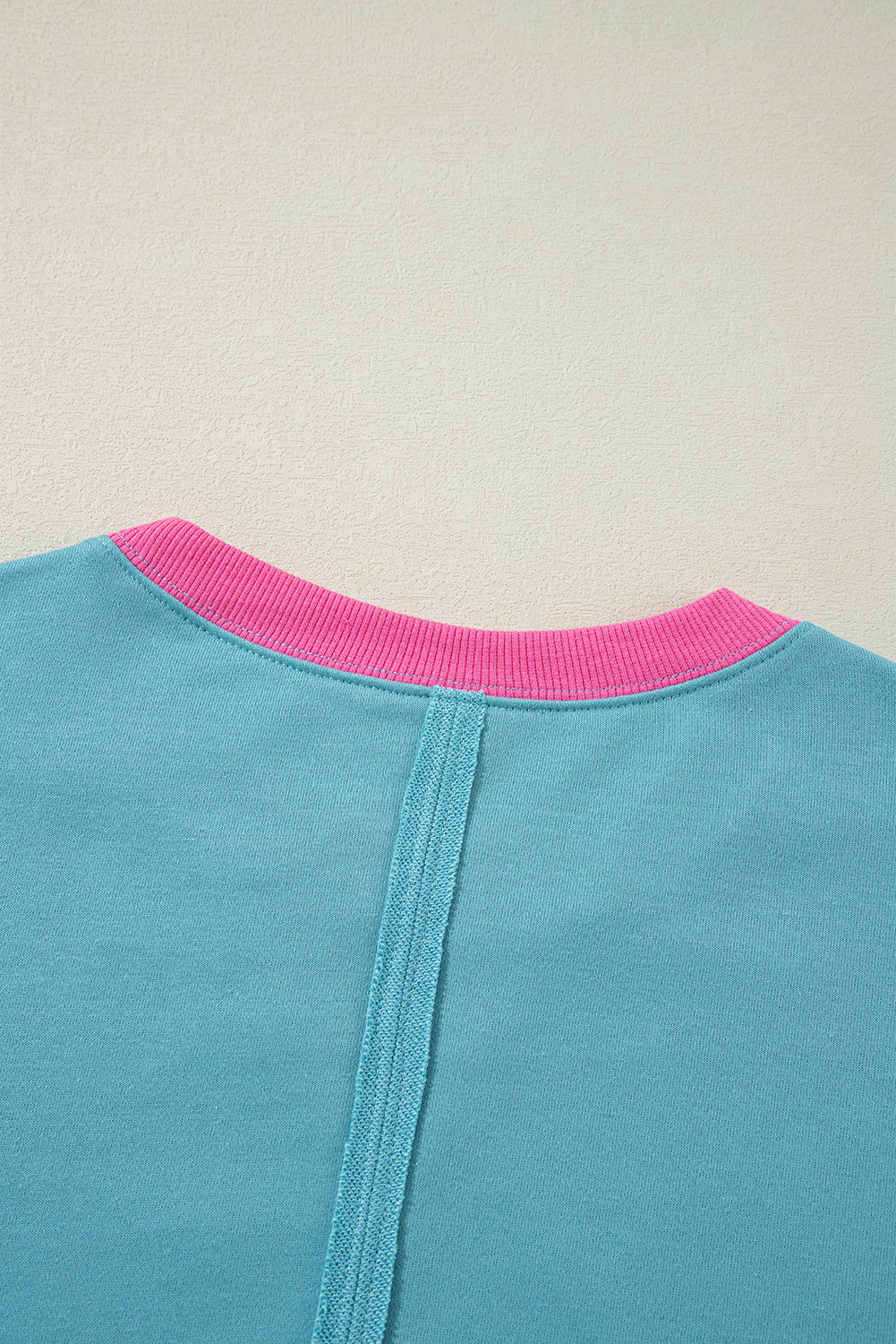 Aqua Blue and Pink Patchwork Loose Sweatshirt