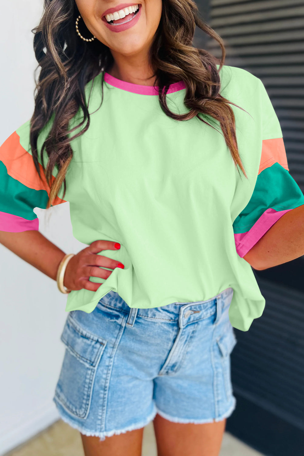 Brittany Multicolor Block Stitching Oversize Top