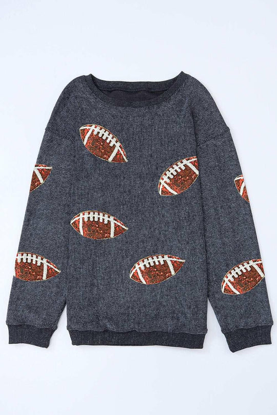 Baggy Gray Sequin Rugby Graphic Sweatshirt