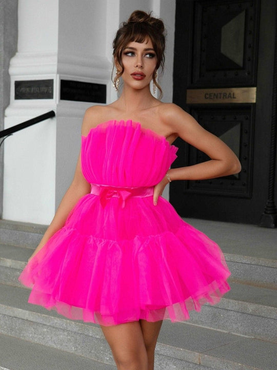 Barbie Formal Mesh Strapless Dress - Klazzi Fashion Boutique