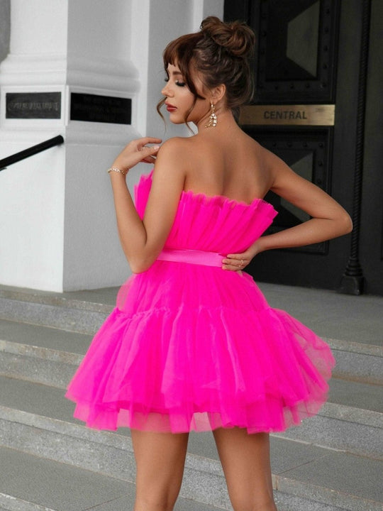 Barbie Formal Mesh Strapless Dress - Klazzi Fashion Boutique