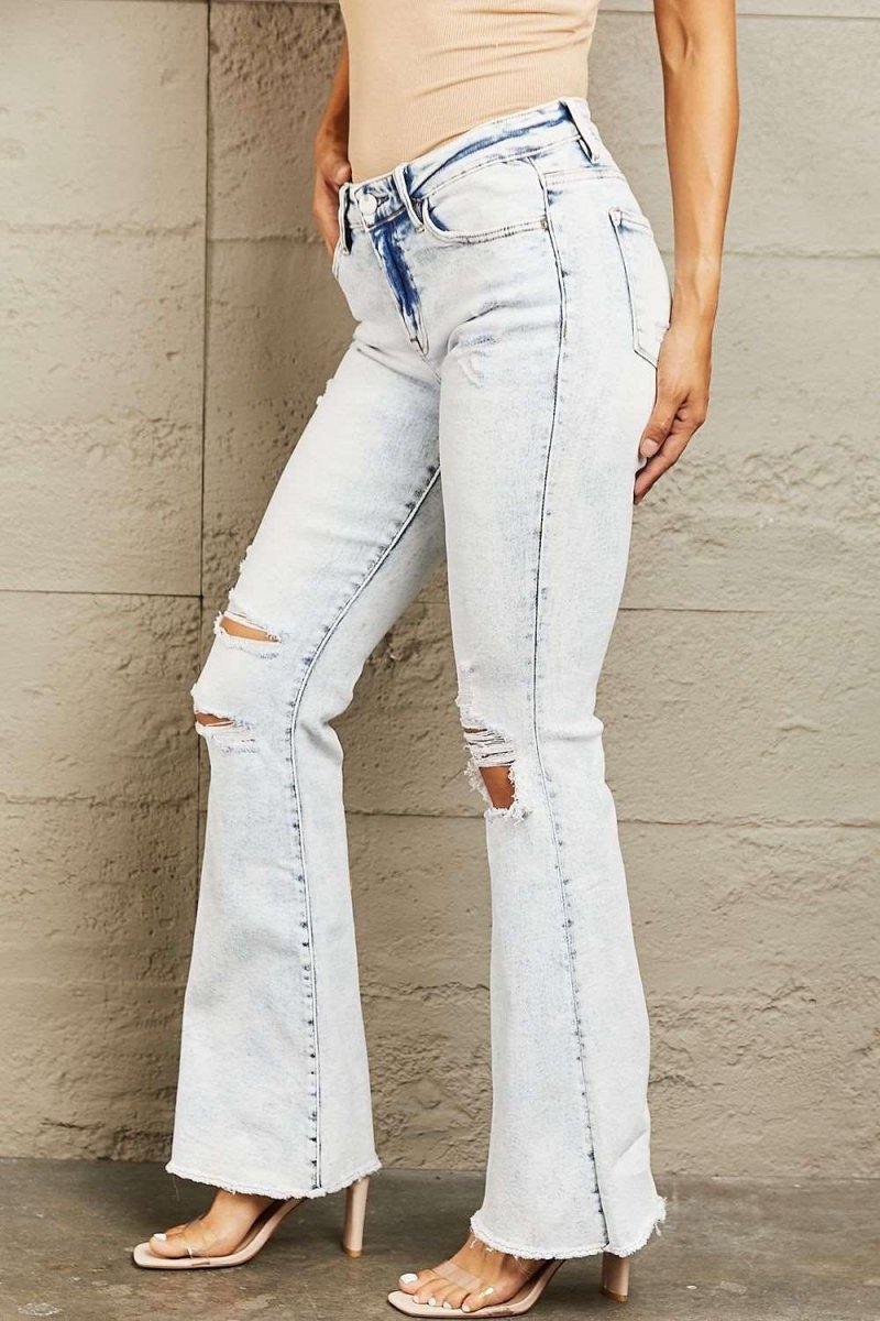 BAYEAS Lexi Mid Rise Acid Wash Distressed Jeans - Klazzi Fashion Boutique