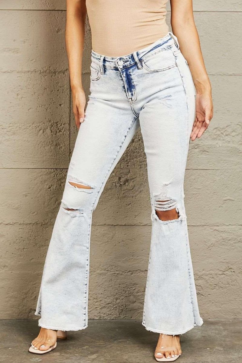 BAYEAS Lexi Mid Rise Acid Wash Distressed Jeans - Klazzi Fashion Boutique