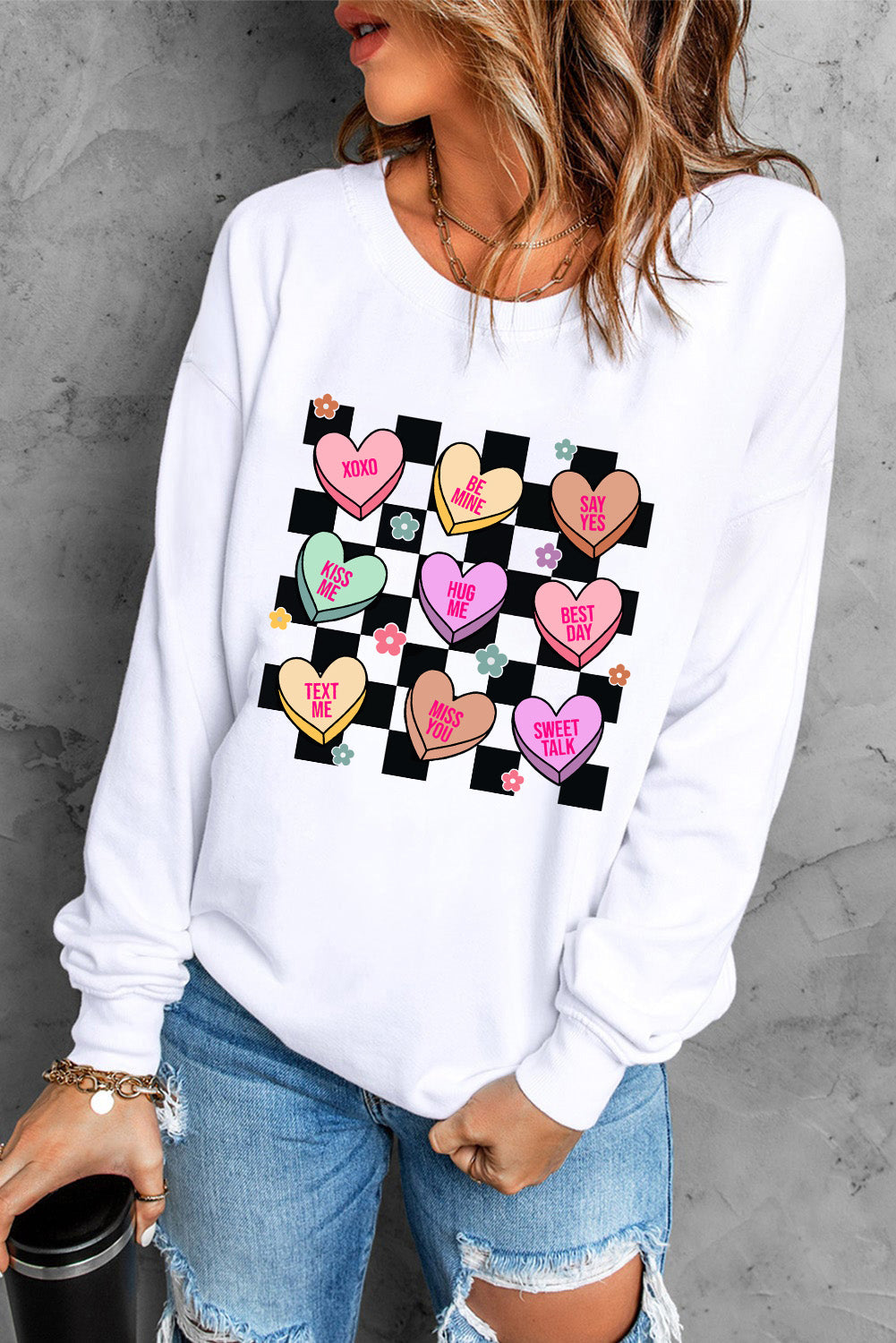 Checkered Multicolor Valentine Hearts Sweatshirt