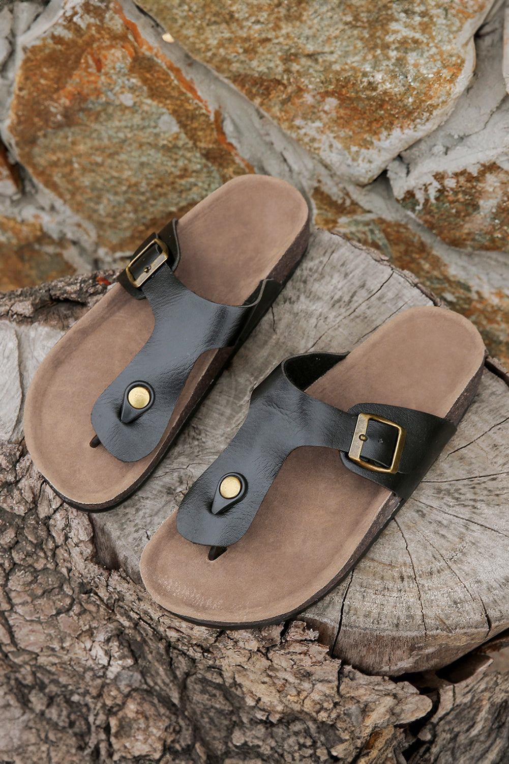  Vintage Buckle Thong Sandals