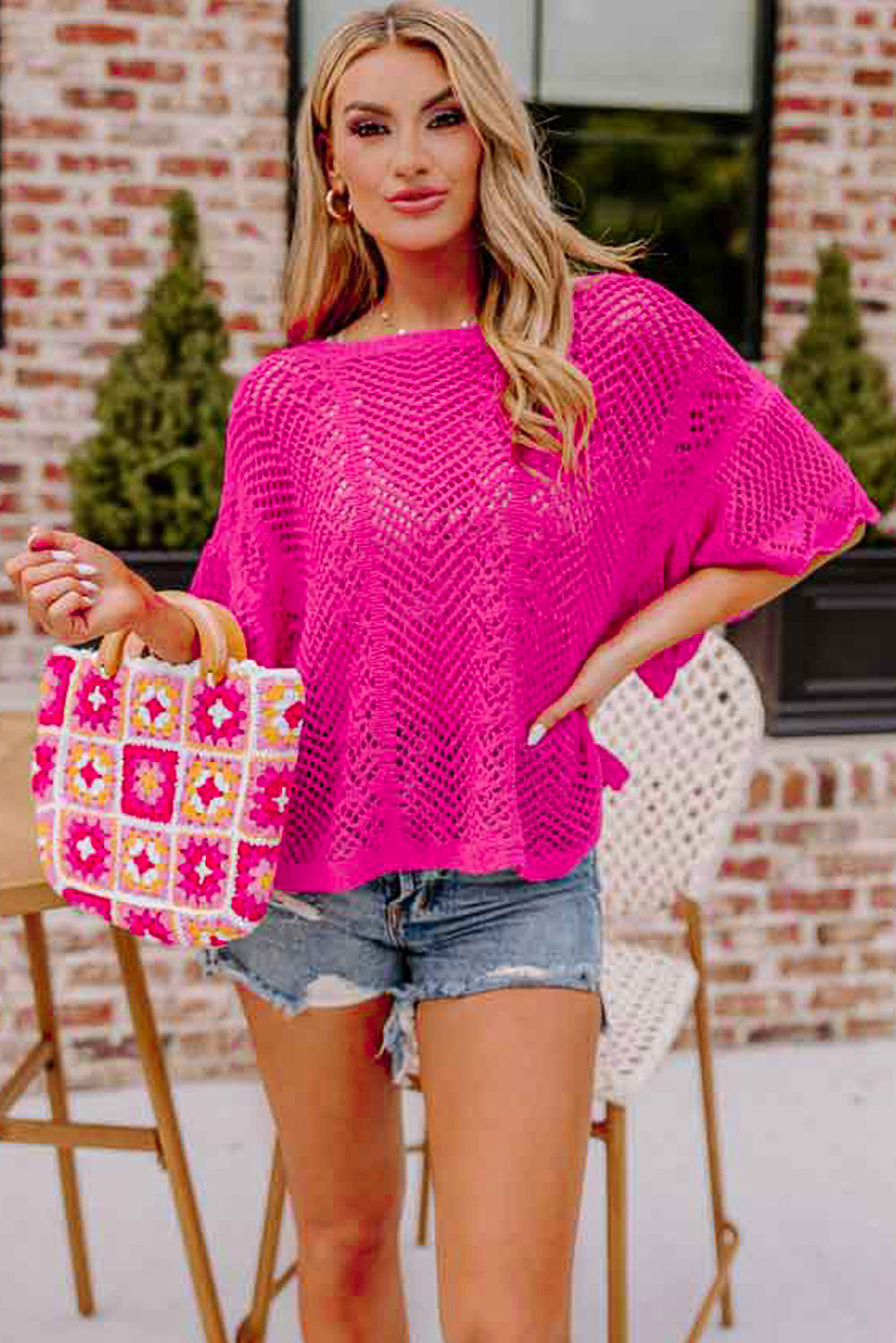 Rose Pink Pointelle Knit Top