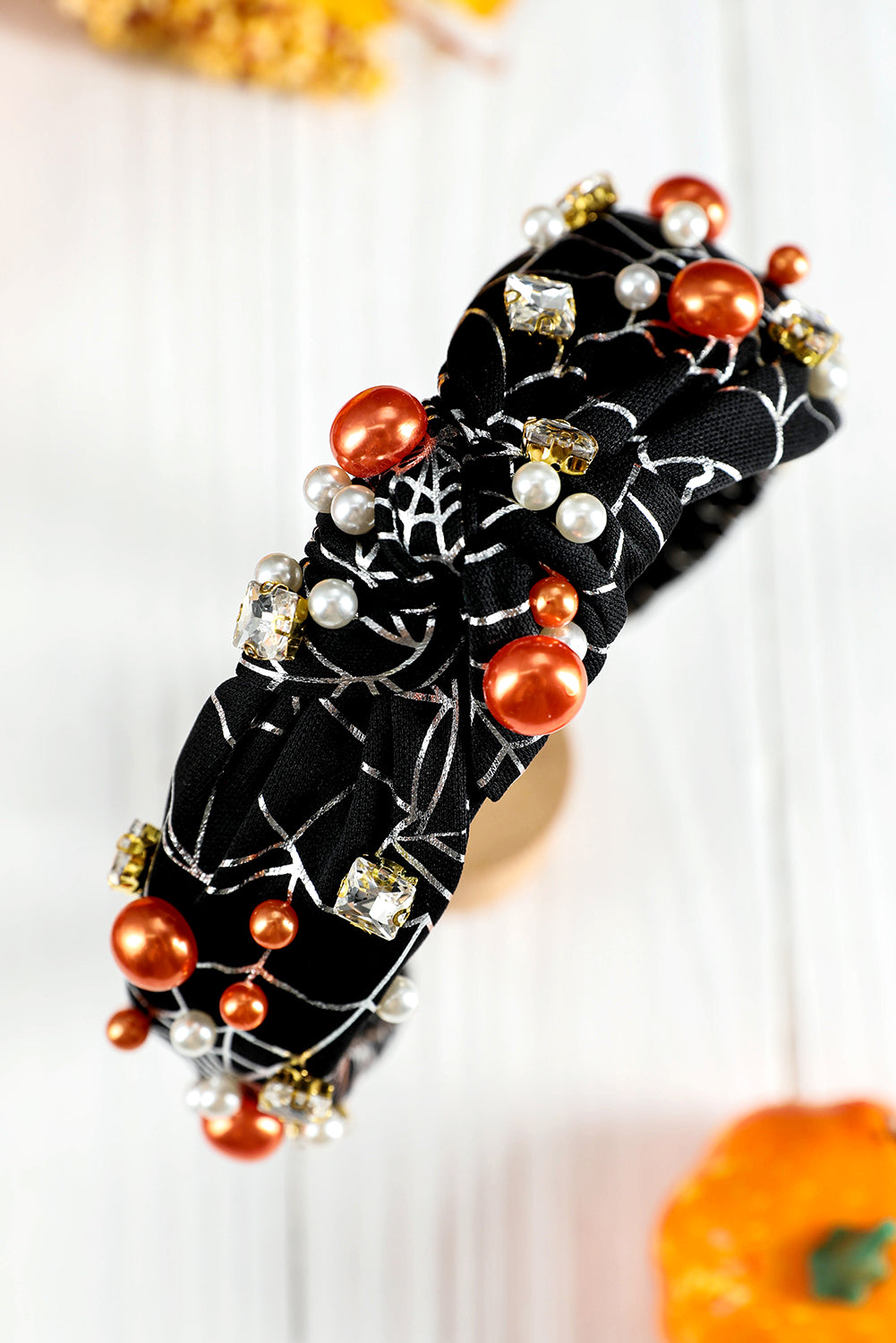  Pearled Rhinestone Spiderweb Halloween Headband