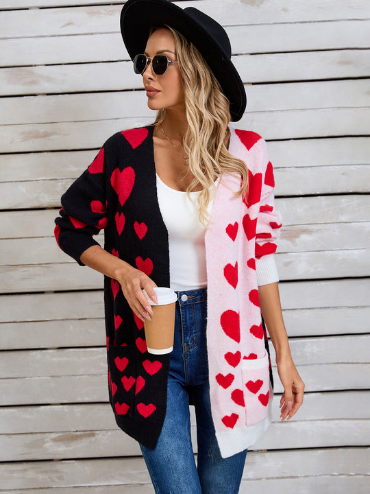 Love Hearts Valentine Long Sleeve Cardigan