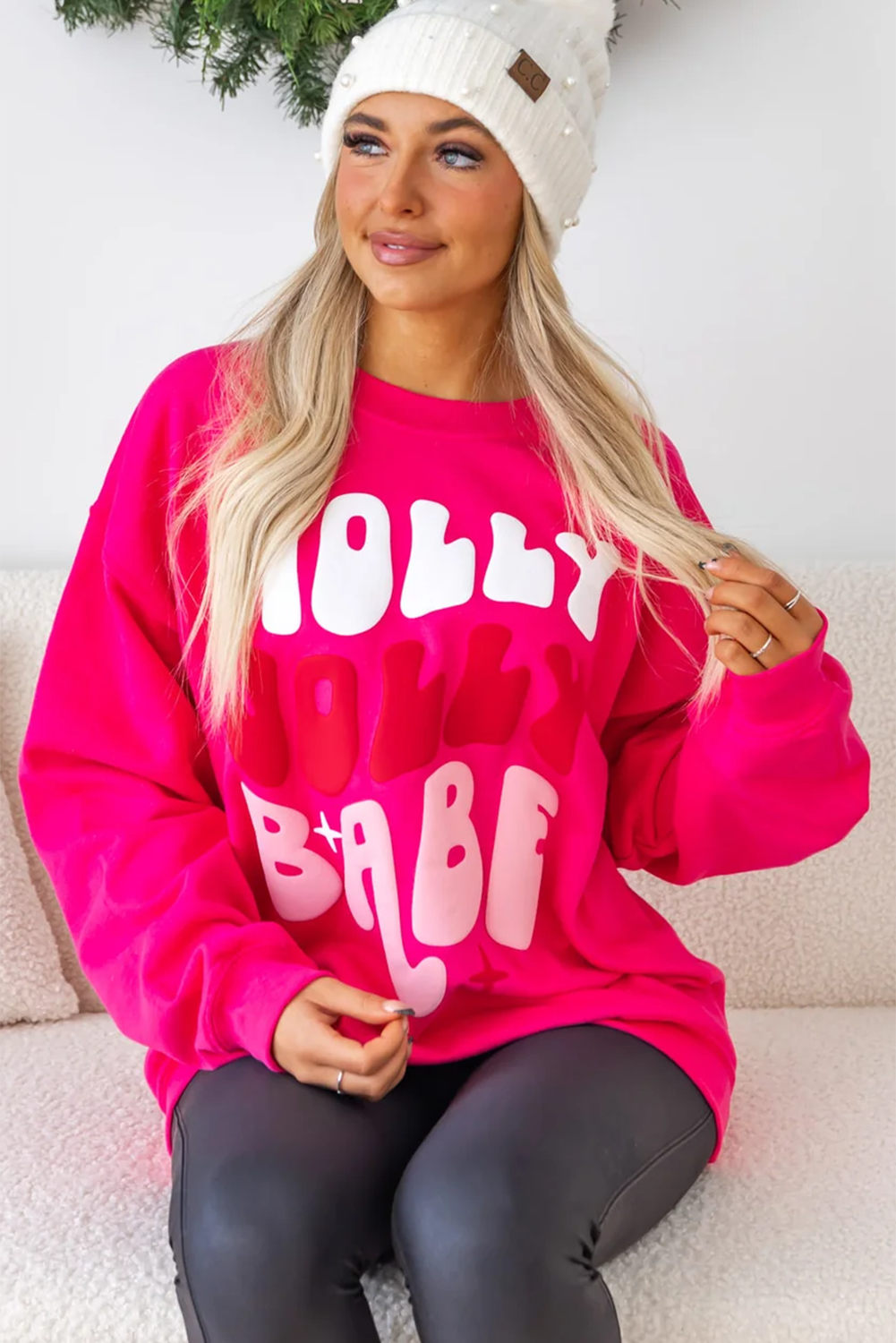 Oversized Christmas "Holly Jolly Babe" Graphic Sweatshirt