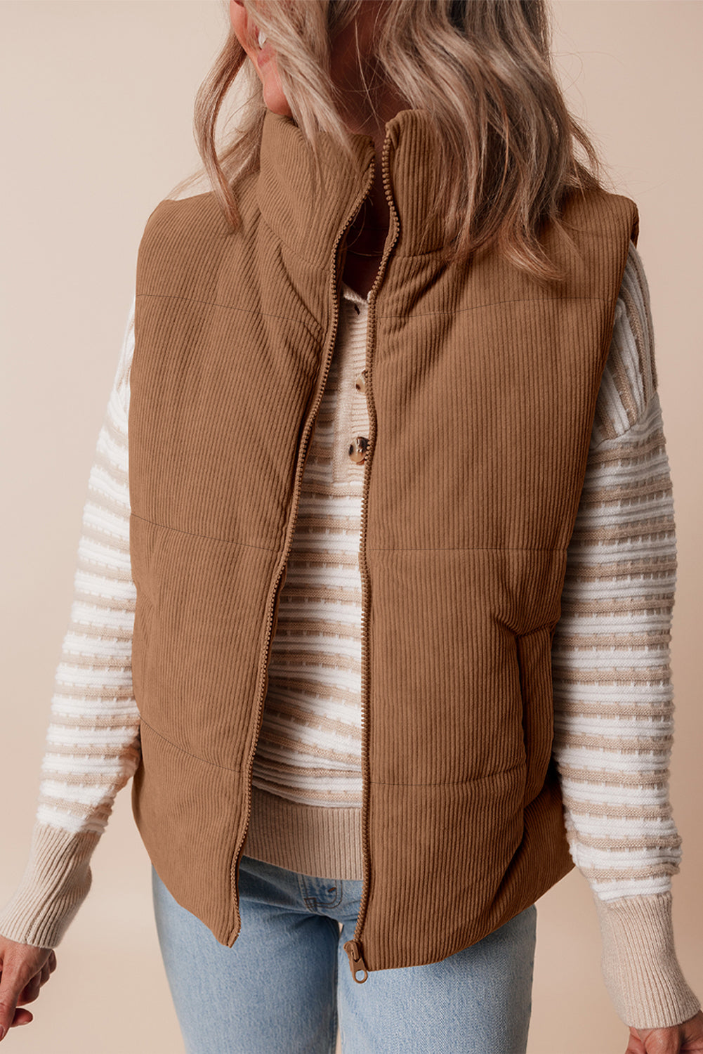  Corduroy Zip Puffer Vest