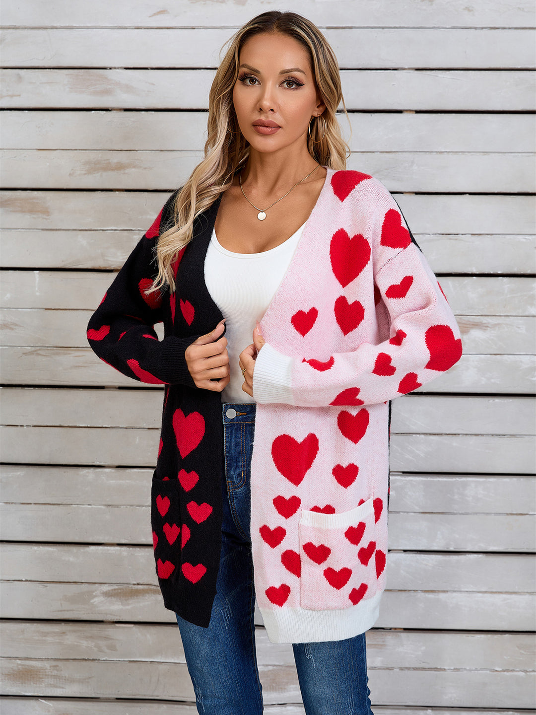 Love Hearts Valentine Long Sleeve Cardigan