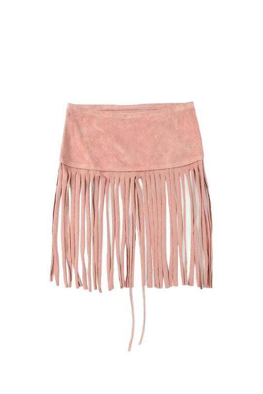 Pink Tassel Drawstring Bandeau Crop Top