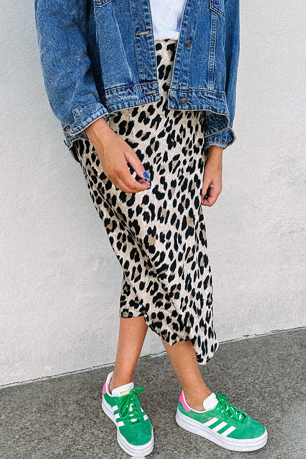  Leopard High Waist Midi Skirt