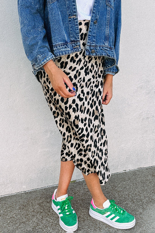  Leopard High Waist Midi Skirt