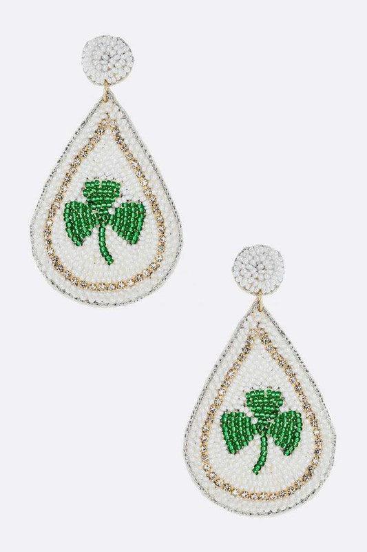 Beaded Clover Saint Patricks Day Earrings - Klazzi Fashion Boutique