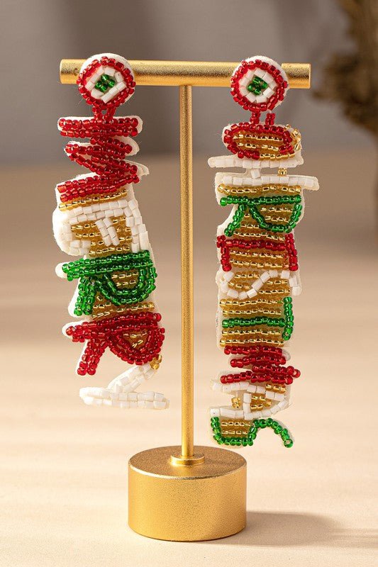 Beaded Merry Christmas Dangle Earrings - Klazzi Fashion Boutique