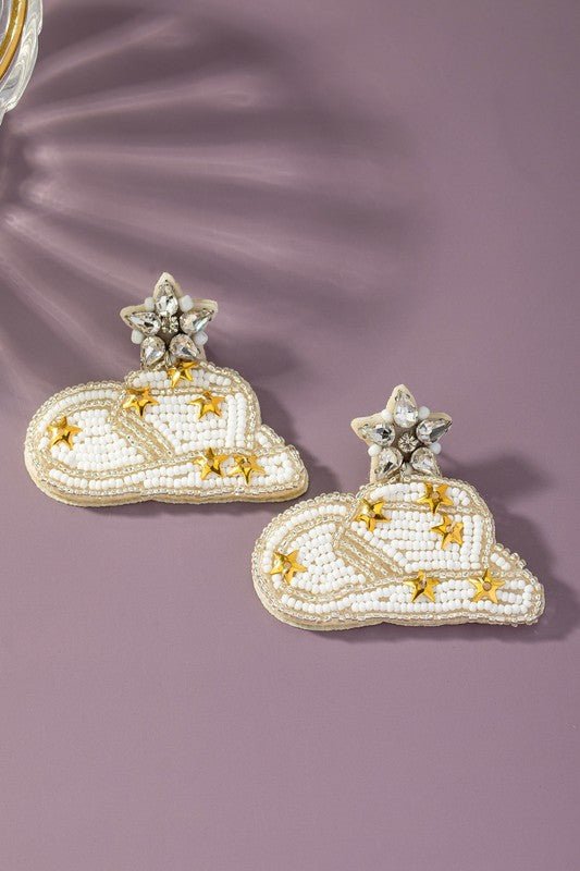 Beaded Sequins Cowboy Hat Earrings - Klazzi Fashion Boutique