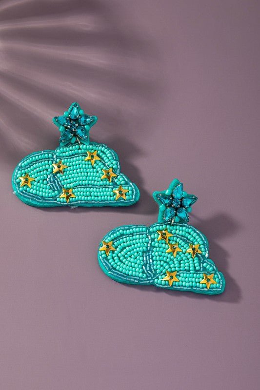 Beaded Sequins Cowboy Hat Earrings - Klazzi Fashion Boutique