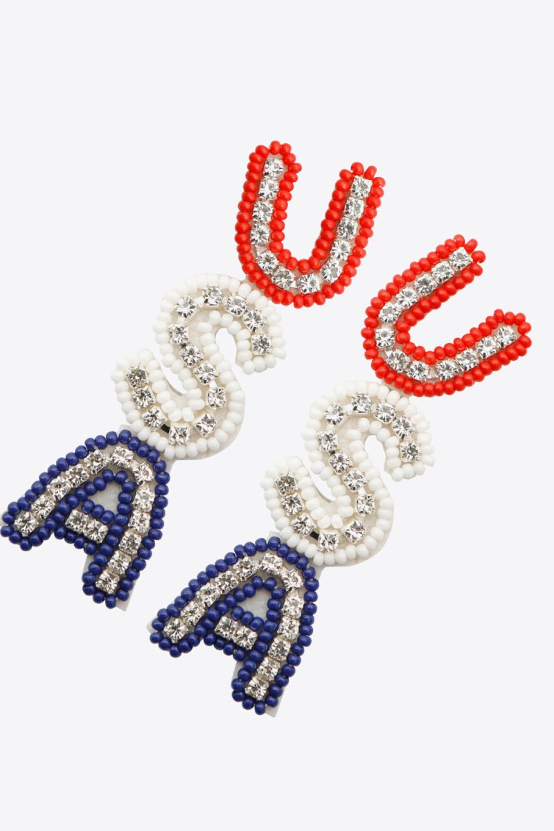 Beaded "USA" Dangle Decor Earrings - Klazzi Fashion Boutique