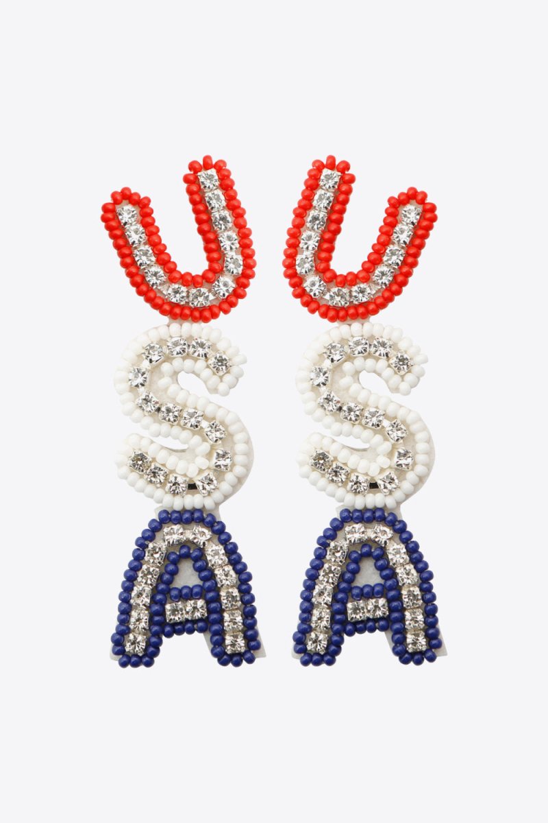 Beaded "USA" Dangle Decor Earrings - Klazzi Fashion Boutique