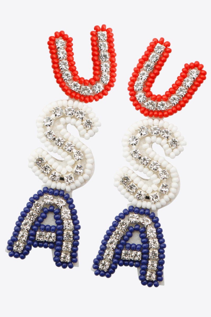 Beaded "USA" Dangle Decor Earrings - Klazzi Fashion Boutique